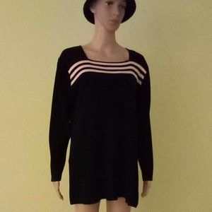 Exclusively Misook Black Pink Striped Tunic Top Size Large